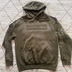 IMGOINGHOLLYWOOD One-of-One Hand Painted Hoodie “Pretty Girls Are Art” Olive NEW